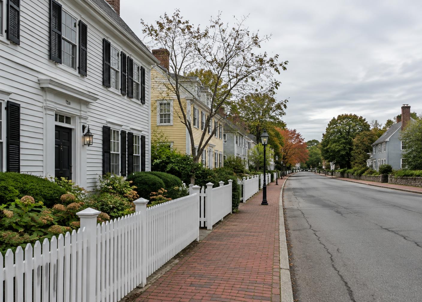 Historic Connecticut street with clapboard homes