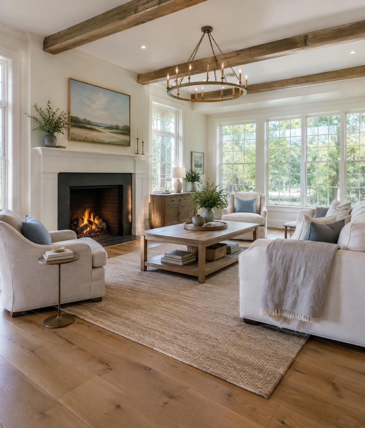Living room in a Connecticut home prepared for sale